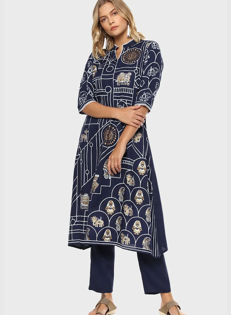 Instafab Printed Kurti and Pant Set