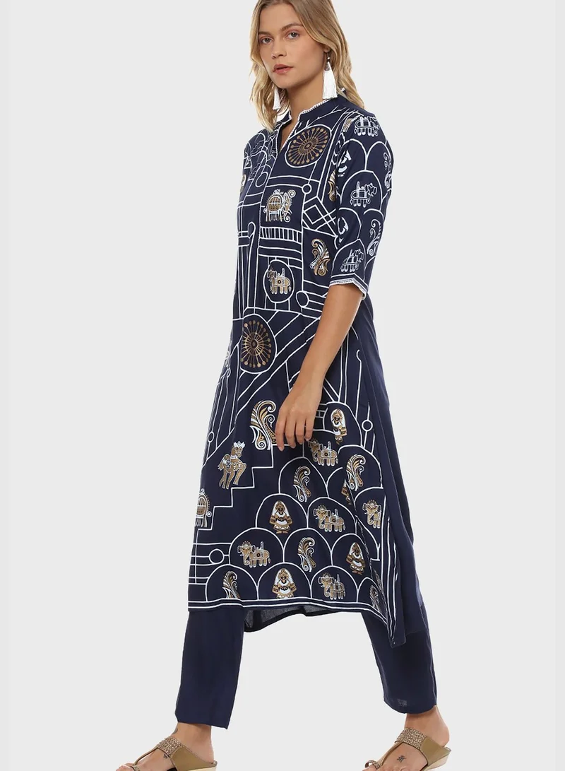 Instafab Printed Kurti and Pant Set