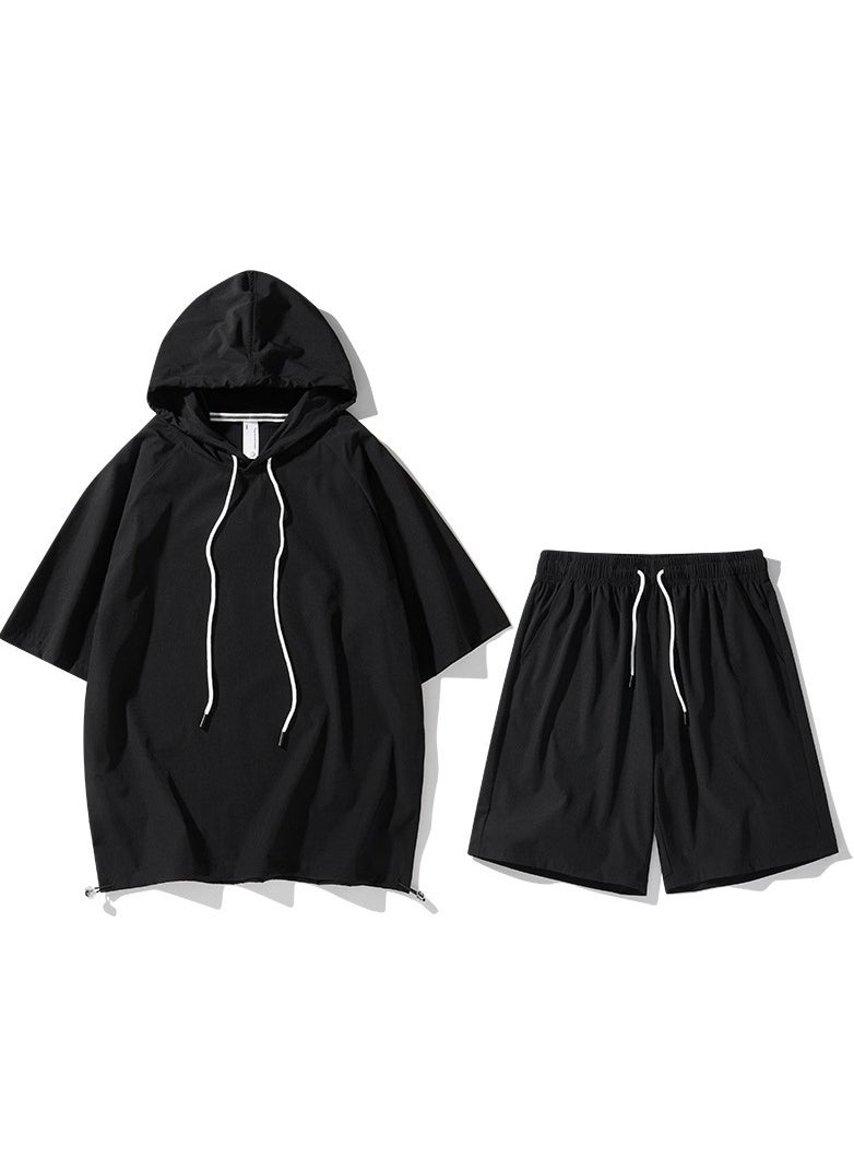 KUYING - New Hooded Casual Loose Hooded Short Sleeve Two Piece Set - Image 1