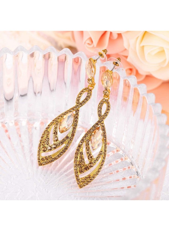 BriLove Fashion Dangle Earrings For Women Crystal Gorgeous Twisted Dual Teardrop Chandelier Earrings Champagne Gold-Toned - Image 5