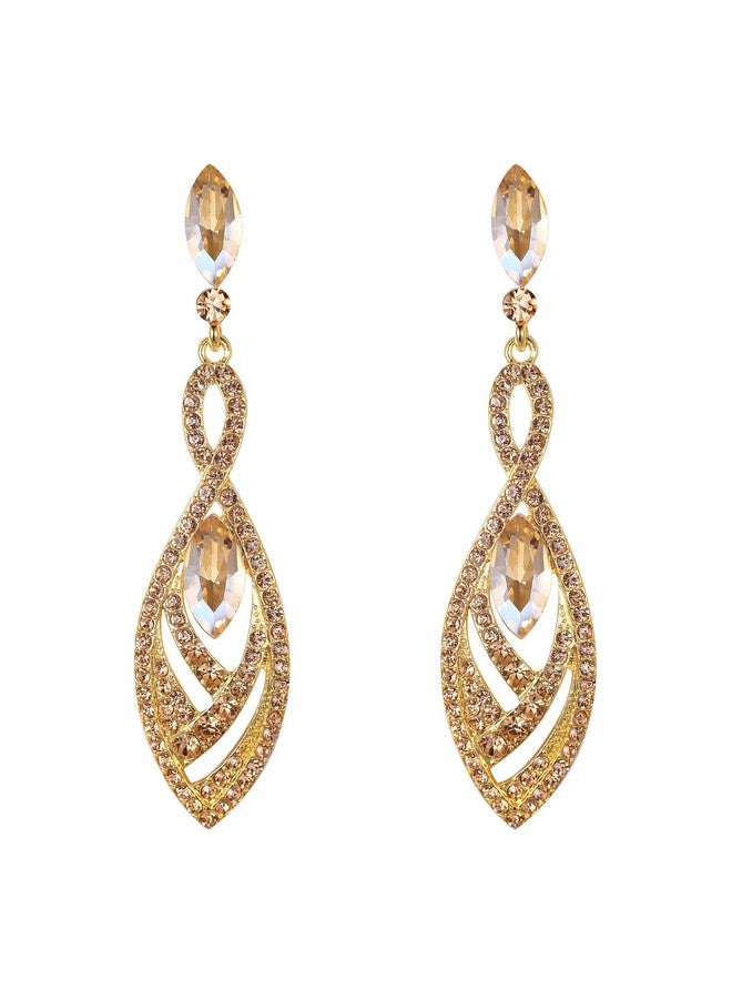 BriLove Fashion Dangle Earrings For Women Crystal Gorgeous Twisted Dual Teardrop Chandelier Earrings Champagne Gold-Toned - Image 1