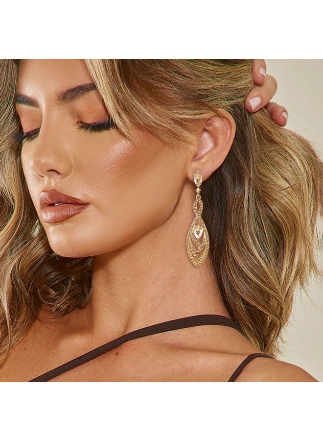 BriLove Fashion Dangle Earrings For Women Crystal Gorgeous Twisted Dual Teardrop Chandelier Earrings Champagne Gold-Toned - Image 2