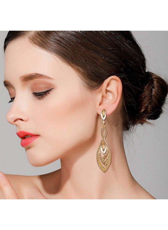 BriLove Fashion Dangle Earrings For Women Crystal Gorgeous Twisted Dual Teardrop Chandelier Earrings Champagne Gold-Toned - Image 4
