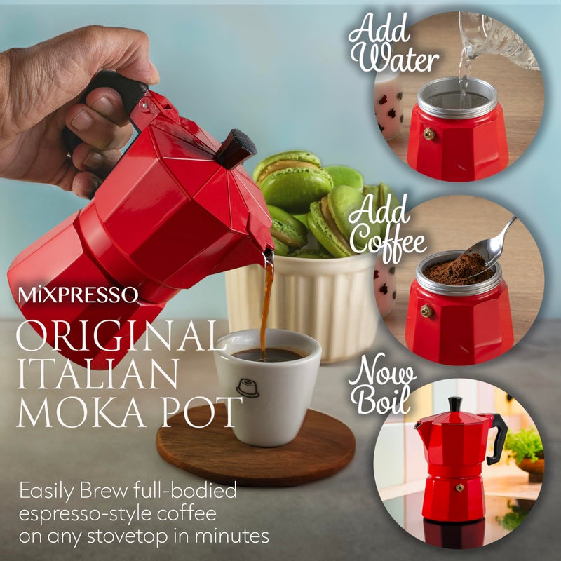 Mixpresso Aluminum Moka Stove Coffee Maker With Coffee Mug  Moka Pot Coffee Maker For Gas  Electric Stove Top  Classic Italian Coffee Maker  Espresso Greca Coffee Maker  3 Espresso Cup 5 Oz - Image 3