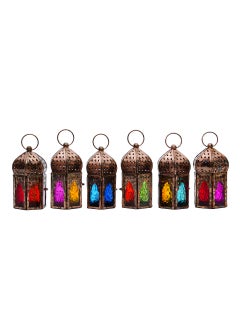 Hilalful HilalFul Mini Copper Antique Style Decorative Candle Holder Lanterns - Multicolor Glass (Set of 6) | For Home Decor in Eid, Ramadan, Wedding | Living Room, Bedroom, Indoor, Outdoor Decoration  - Image 2