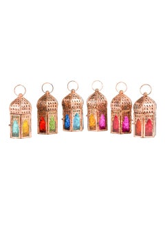 Hilalful HilalFul Mini Copper Antique Style Decorative Candle Holder Lanterns - Multicolor Glass (Set of 6) | For Home Decor in Eid, Ramadan, Wedding | Living Room, Bedroom, Indoor, Outdoor Decoration  - Image 1