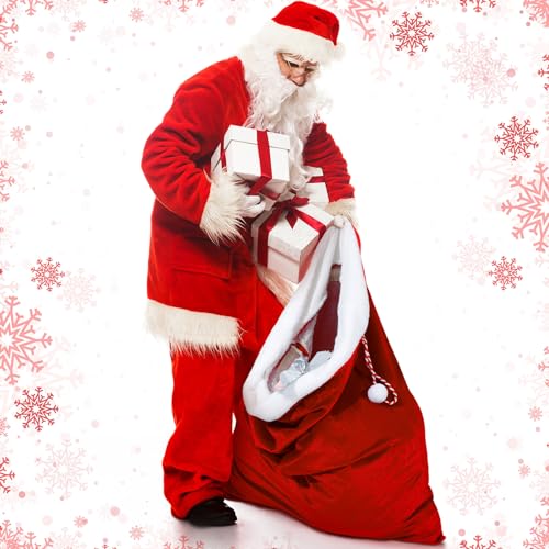 Shappy 4 Pcs Extra Large Velvet Santa Gift Bags Bulk 35 x 28 28 x 20 Luxury Jumbo Gift Sacks with Drawstring Giant Christmas Bags Wrapping for Xmas Toys Santa CostumeRed - Image 3