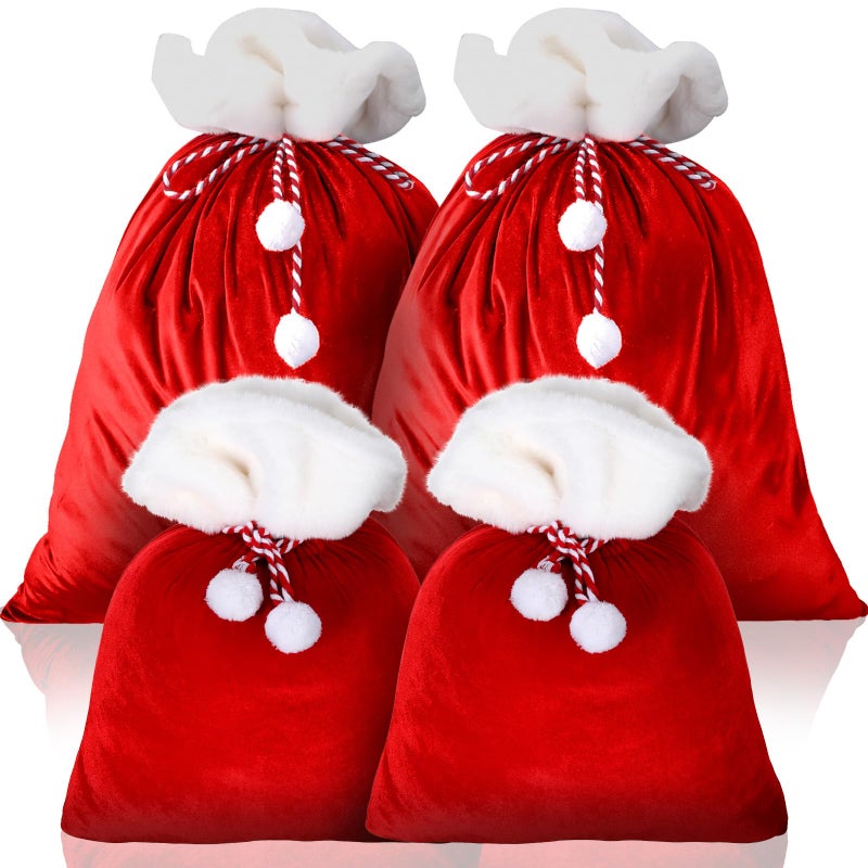 Shappy 4 Pcs Extra Large Velvet Santa Gift Bags Bulk 35 x 28 28 x 20 Luxury Jumbo Gift Sacks with Drawstring Giant Christmas Bags Wrapping for Xmas Toys Santa CostumeRed - Image 2