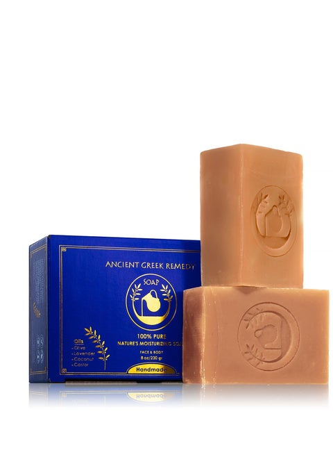 Ancient Greek Remedy Organic Face and Body Soap Bars for Dry, Normal and Sensitive Skin. Gentle Wash Treatment for Acne, Eczema, Psoriasis, Dark Spots and Rosacea With soap Holder (2)