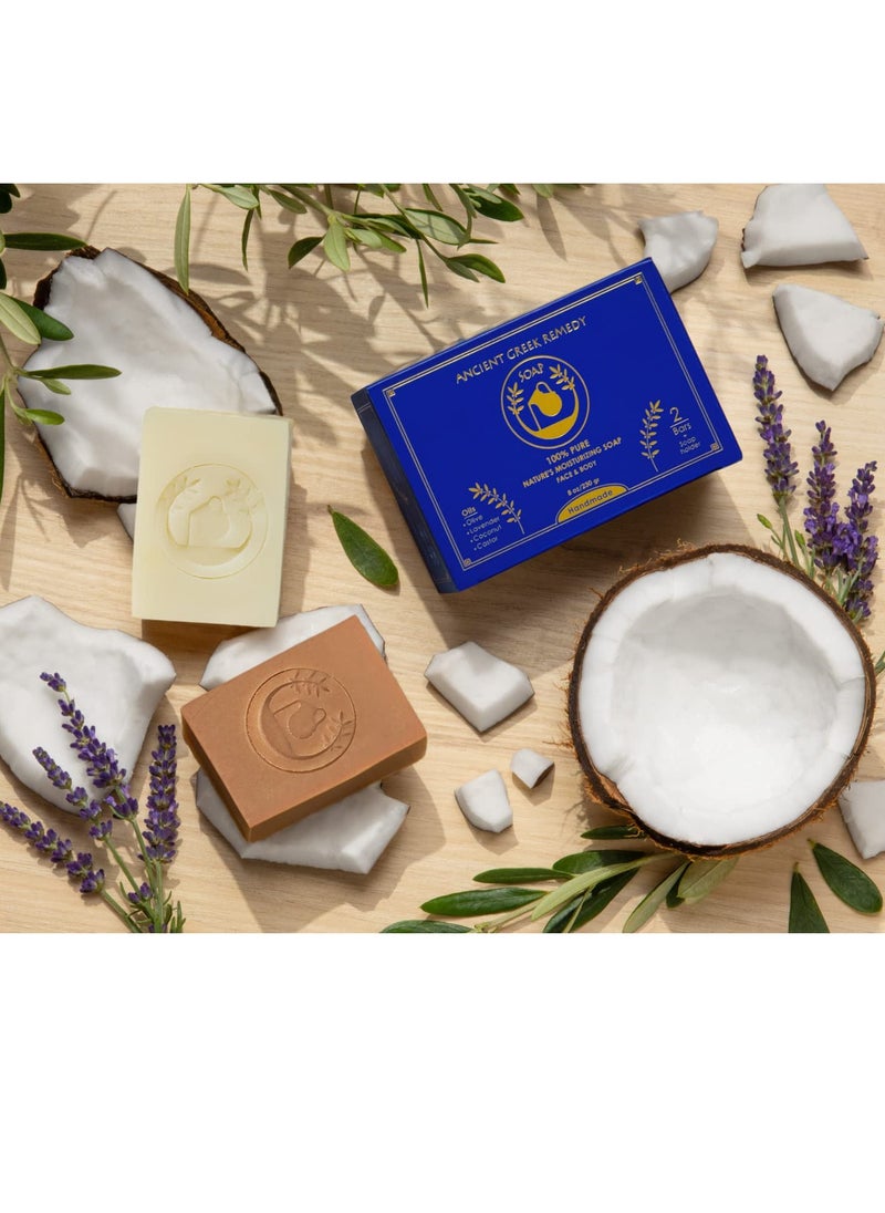 Ancient Greek Remedy Organic Face and Body Soap Bars for Dry, Normal and Sensitive Skin. Gentle Wash Treatment for Acne, Eczema, Psoriasis, Dark Spots and Rosacea With soap Holder (2)