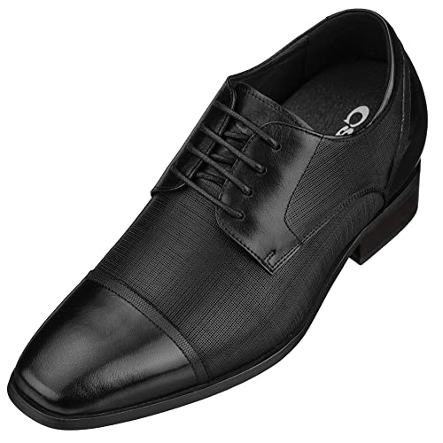CALTO Men's Invisible Height Increasing Elevator Shoes - Black Premium Leather Lace-up Formal Oxfords - 3.2 Inches Taller - Y40552 - Size 8 D(M) US - Image 1