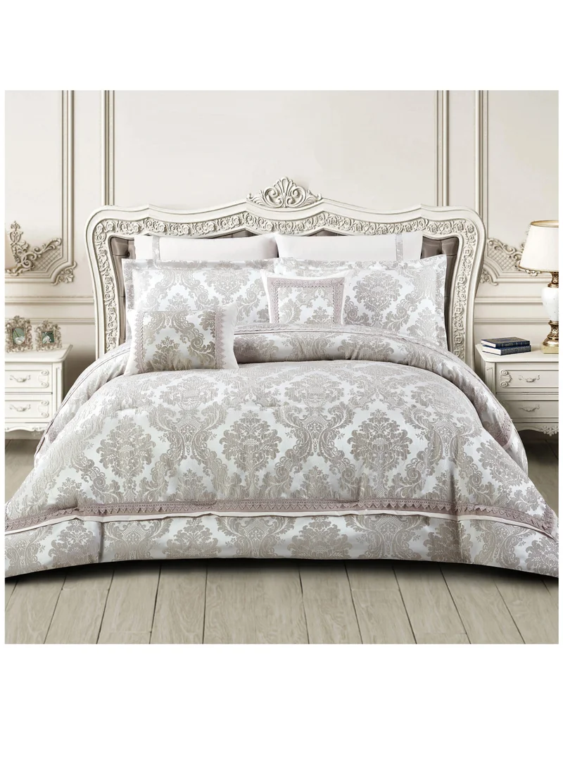 Donetella Hotel Bedding Comforter Set King Size 8-Pcs Luxury And Stylish Quilted Comforter Bed Fits(200 x200 Cm)With Brushed Microfiber And Soft Down Alternative Filling,Grey