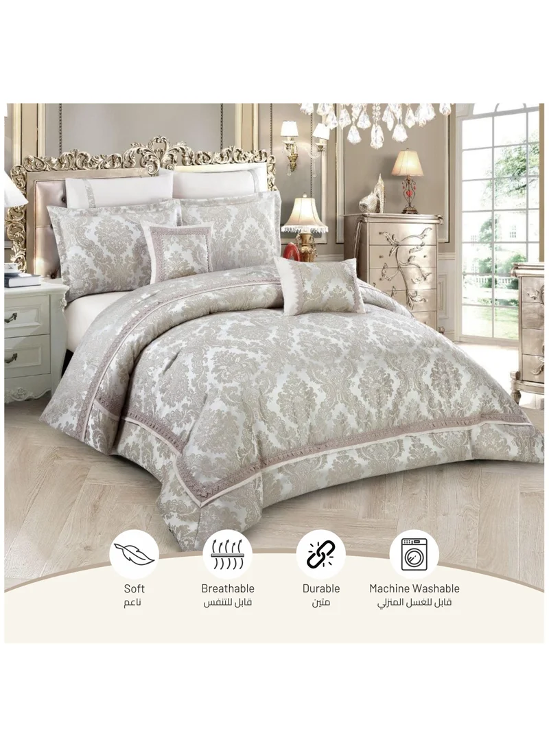 Donetella Hotel Bedding Comforter Set King Size 8-Pcs Luxury And Stylish Quilted Comforter Bed Fits(200 x200 Cm)With Brushed Microfiber And Soft Down Alternative Filling,Grey