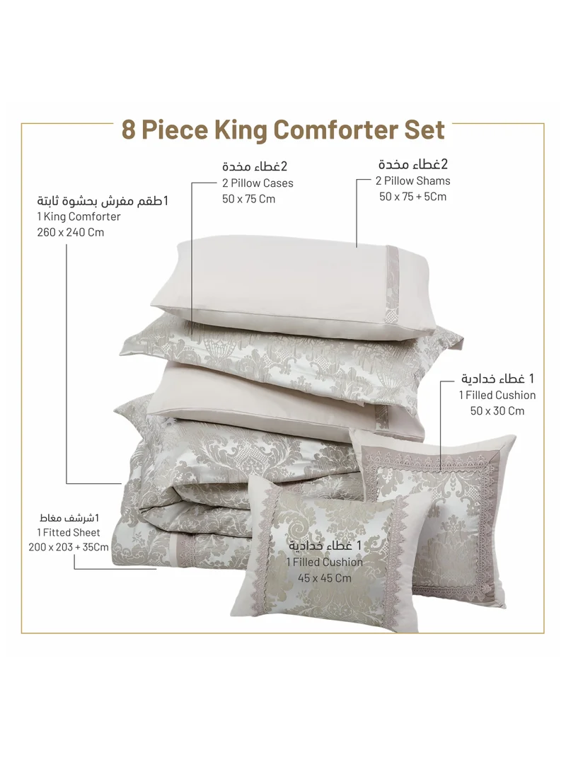 Donetella Hotel Bedding Comforter Set King Size 8-Pcs Luxury And Stylish Quilted Comforter Bed Fits(200 x200 Cm)With Brushed Microfiber And Soft Down Alternative Filling,Grey