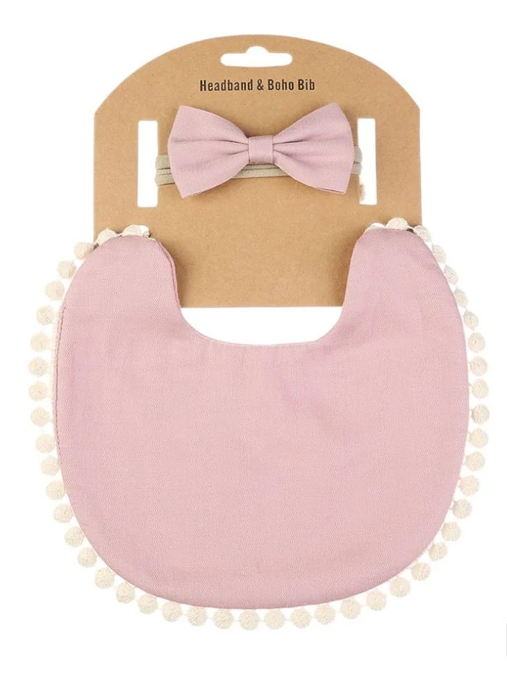Bambimici Bambimici - Stealla Small Ribbon Headband and Baby Bib for Infants & Babies -Light Pink
