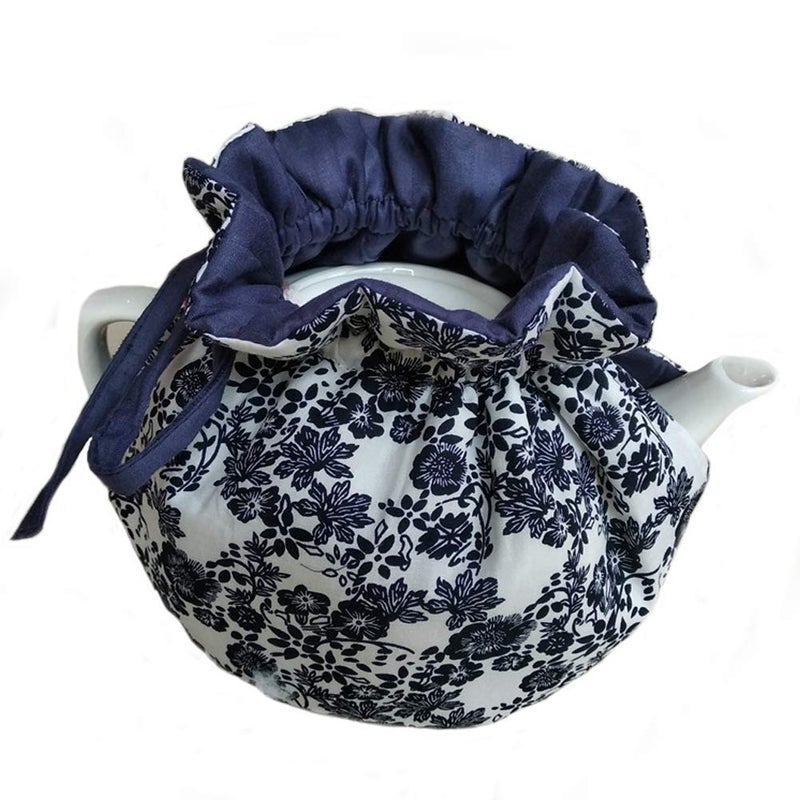 Yangshine Cotton Tea Cozy, Blue Flower Tea Pot Warmer Vintage Decorative Dust Proof Teapot Cover with Insulation Pad to Keep Tea Warm, Tea Cosy for Kitchen Home Office Restrant Decro - Image 4