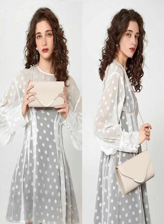 Larcenciel Nude Clutch Purse for Women, Trendy Vegan Leather Envelope Evening Bags with Chain, Cute Cream Party Bag Formal Bride Dress Purse Ladies Crossbody Shoulder Handbag for Wedding Cocktail Prom - Image 3