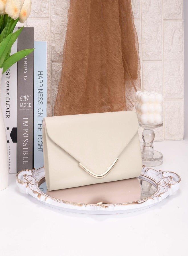 Larcenciel Nude Clutch Purse for Women, Trendy Vegan Leather Envelope Evening Bags with Chain, Cute Cream Party Bag Formal Bride Dress Purse Ladies Crossbody Shoulder Handbag for Wedding Cocktail Prom - Image 2