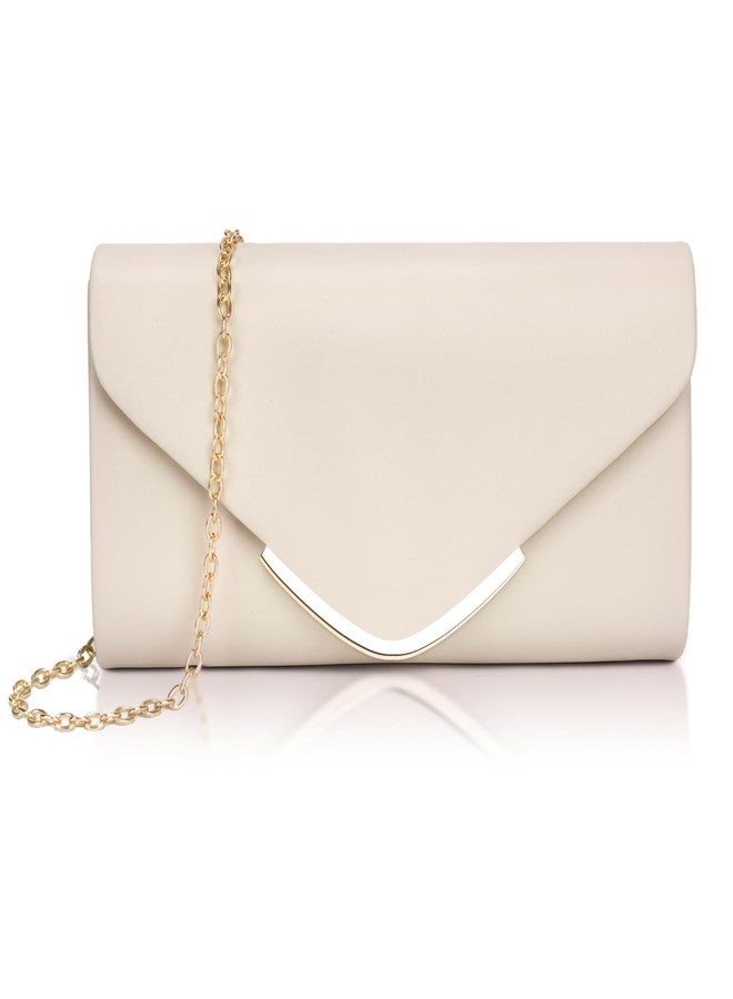 Larcenciel Nude Clutch Purse for Women, Trendy Vegan Leather Envelope Evening Bags with Chain, Cute Cream Party Bag Formal Bride Dress Purse Ladies Crossbody Shoulder Handbag for Wedding Cocktail Prom - Image 1