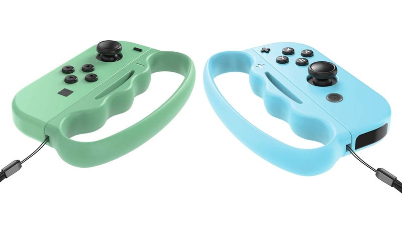 FANPL Fitness Boxing Hand Grips for Nintendo Switch & OLED Model JoyCon, Fit Boxing Clasp Accessories Handle for Adults and Children, Enhance Gaming Experience, 2 Pack (Animal Crossing Blue and Green) - Image 1