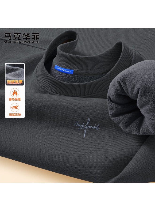 Mark Fairwhale Men's Autumn Winter Fleece-lined Heavyweight Warm Crewneck Sweatshirt New Casual Thick Jacket For Men