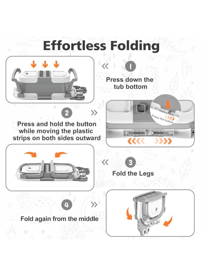 لففا حوض استحمام قابل للطي للأطفال الرضع مع مقياس حرارة، حوض استحمام قابل للطي للأطفال الرضع، مع وسادة عائمة ناعمة وفتحة تصريف، أحواض استحمام محمولة للسفر للأطفال حديثي الولادة إلى الأطفال الصغار من عمر 0 ​​إلى 36 شهرًا - Image 5