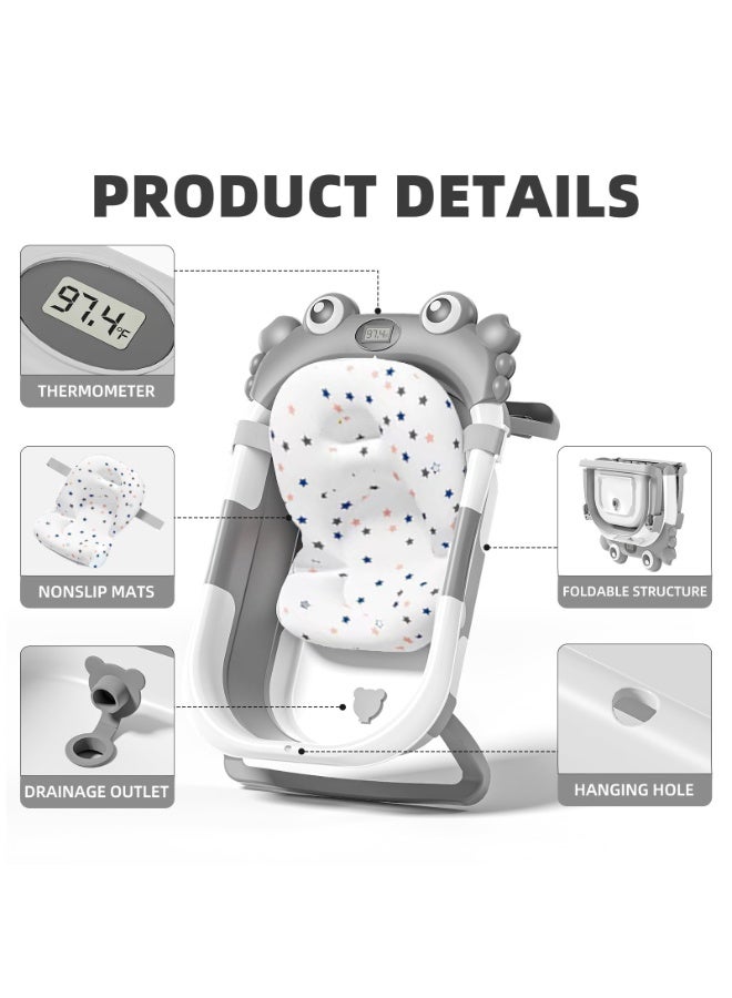 لففا حوض استحمام قابل للطي للأطفال الرضع مع مقياس حرارة، حوض استحمام قابل للطي للأطفال الرضع، مع وسادة عائمة ناعمة وفتحة تصريف، أحواض استحمام محمولة للسفر للأطفال حديثي الولادة إلى الأطفال الصغار من عمر 0 ​​إلى 36 شهرًا - Image 2