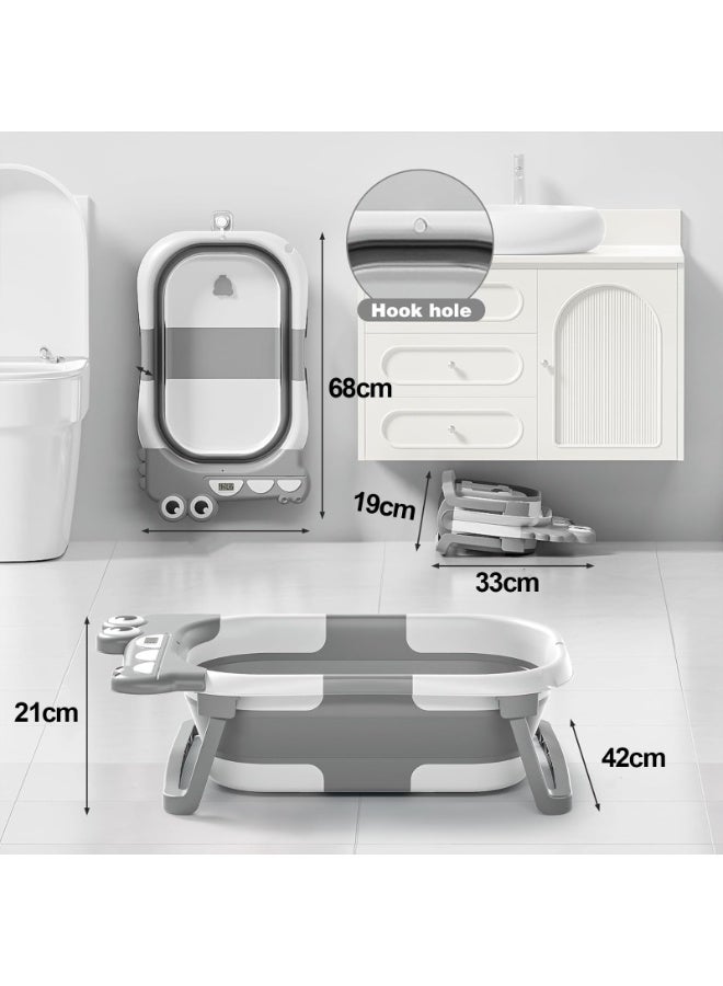لففا حوض استحمام قابل للطي للأطفال الرضع مع مقياس حرارة، حوض استحمام قابل للطي للأطفال الرضع، مع وسادة عائمة ناعمة وفتحة تصريف، أحواض استحمام محمولة للسفر للأطفال حديثي الولادة إلى الأطفال الصغار من عمر 0 ​​إلى 36 شهرًا - Image 3