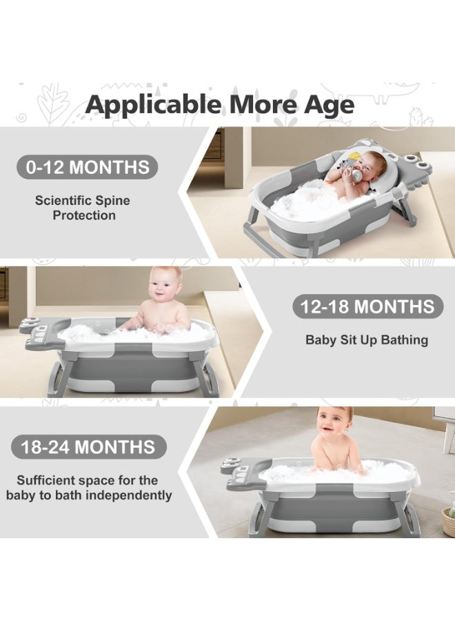 لففا حوض استحمام قابل للطي للأطفال الرضع مع مقياس حرارة، حوض استحمام قابل للطي للأطفال الرضع، مع وسادة عائمة ناعمة وفتحة تصريف، أحواض استحمام محمولة للسفر للأطفال حديثي الولادة إلى الأطفال الصغار من عمر 0 ​​إلى 36 شهرًا - Image 4