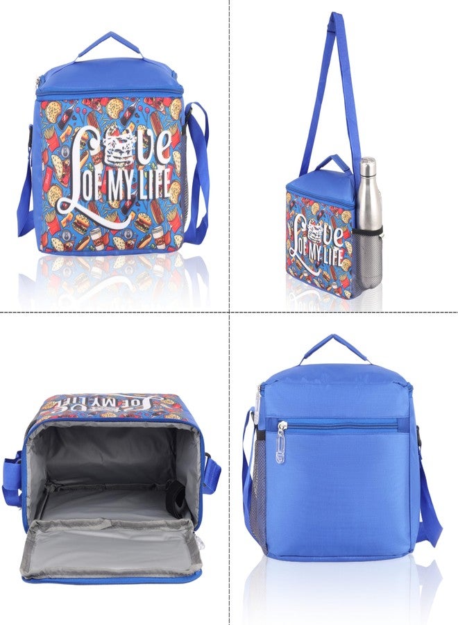 Echo Boomers Food Printed Insulated Lunch Bag, Tiffin and Food Storage Bag for Work, Students, Office, Picnic, College & School with Bottle Holder & Multiple Zipper Pockets (Blue - Image 5