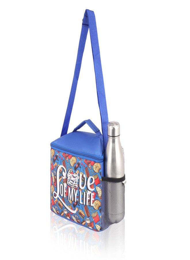 Echo Boomers Food Printed Insulated Lunch Bag, Tiffin and Food Storage Bag for Work, Students, Office, Picnic, College & School with Bottle Holder & Multiple Zipper Pockets (Blue - Image 4