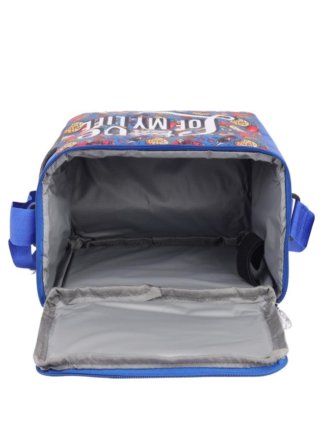 Echo Boomers Food Printed Insulated Lunch Bag, Tiffin and Food Storage Bag for Work, Students, Office, Picnic, College & School with Bottle Holder & Multiple Zipper Pockets (Blue - Image 3