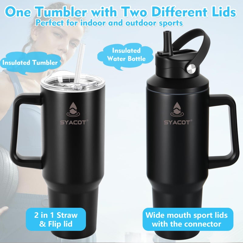 SYACOT 40 oz Tumbler with Handle and Straw or Convert to 40 oz Insulated Water Bottle Fits in Cup Holder. Stainless Steel Metal Water Flask with 2 Lids for Travel,Camping,Gym Sports Coffee Mug Thermal Cup - Image 2