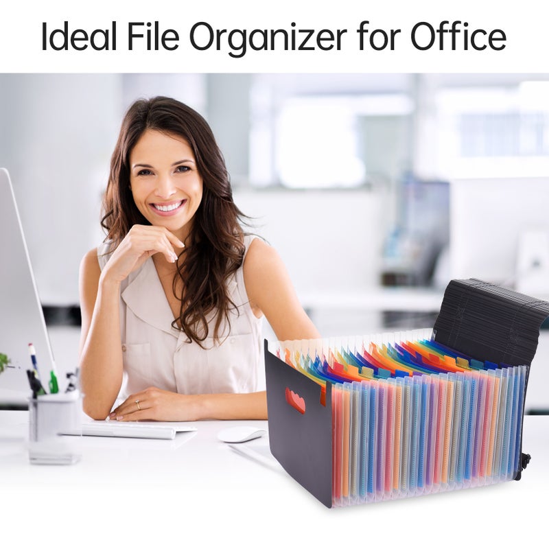 Accordian File Folder Organizer with Handle 24 Pockets Expanding File Case A4 Letter Size Document Organizer Rainbow Color for Home Office School Paperwork Paper Keeper Invoice Receipt Bill Document - Image 4
