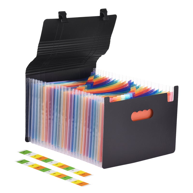 Accordian File Folder Organizer with Handle 24 Pockets Expanding File Case A4 Letter Size Document Organizer Rainbow Color for Home Office School Paperwork Paper Keeper Invoice Receipt Bill Document - Image 1