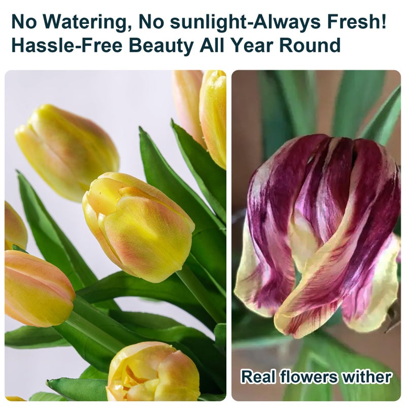 Bailikang 20PCS Fake Tulips 12' Artificial Tulip Silk Flowers Fake PU Bouquet Artificial Flowers Faux Flowers with Gift Box Soft Faux Tulips Bouquets Arrangements for Party Wedding Home - Image 5