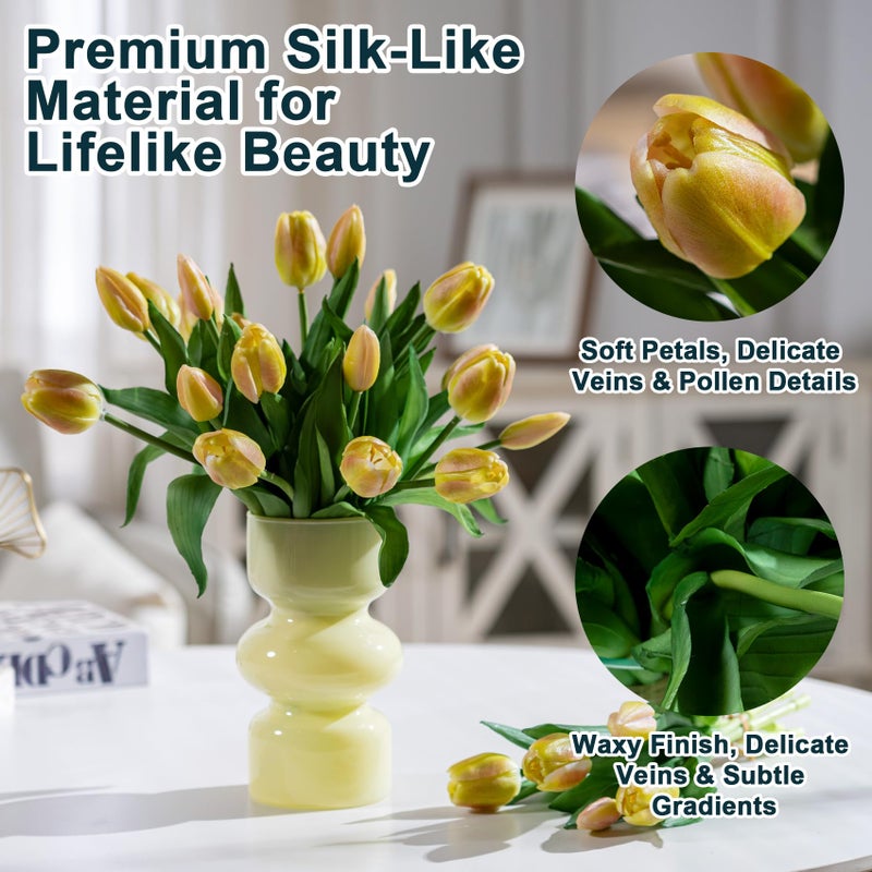 Bailikang 20PCS Fake Tulips 12' Artificial Tulip Silk Flowers Fake PU Bouquet Artificial Flowers Faux Flowers with Gift Box Soft Faux Tulips Bouquets Arrangements for Party Wedding Home - Image 2