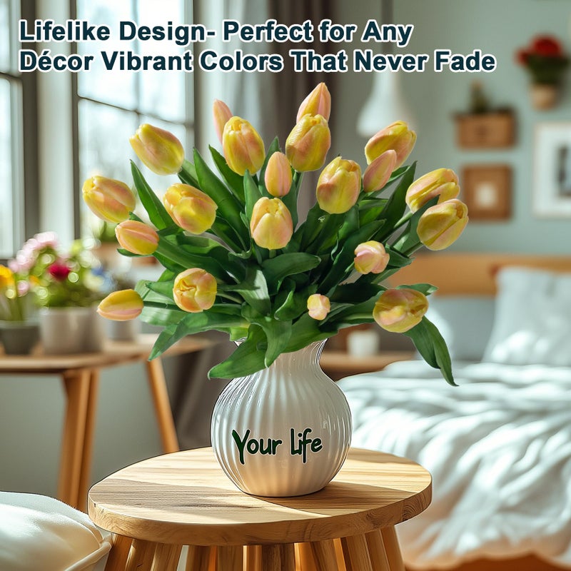 Bailikang 20PCS Fake Tulips 12' Artificial Tulip Silk Flowers Fake PU Bouquet Artificial Flowers Faux Flowers with Gift Box Soft Faux Tulips Bouquets Arrangements for Party Wedding Home - Image 3