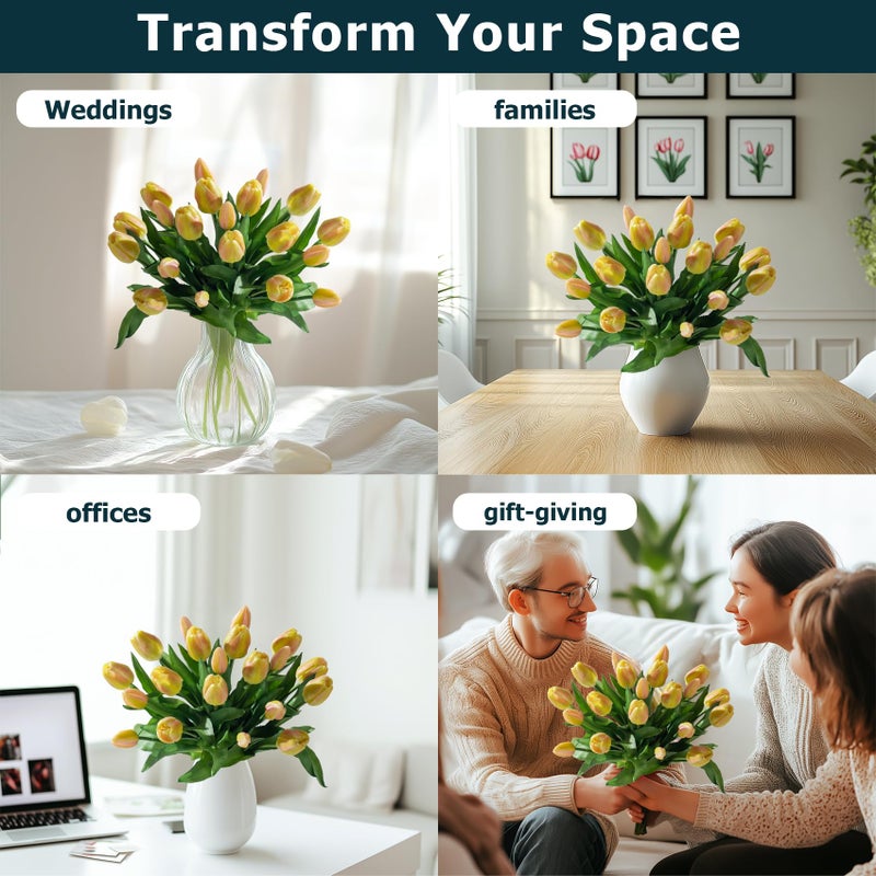 Bailikang 20PCS Fake Tulips 12' Artificial Tulip Silk Flowers Fake PU Bouquet Artificial Flowers Faux Flowers with Gift Box Soft Faux Tulips Bouquets Arrangements for Party Wedding Home - Image 4