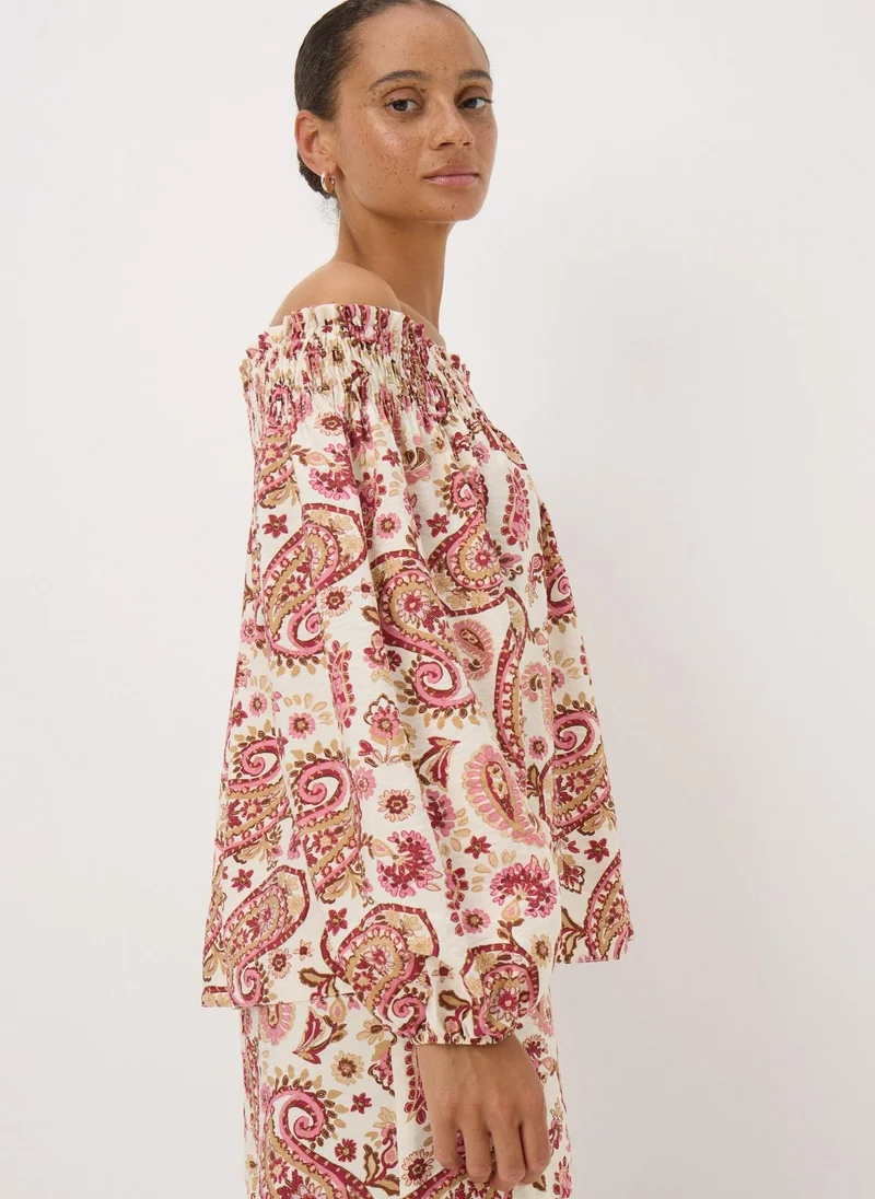 Matalan Pink Paisley Print Shirred Bardot Top