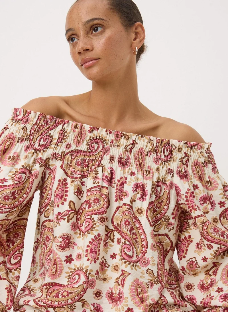 Matalan Pink Paisley Print Shirred Bardot Top