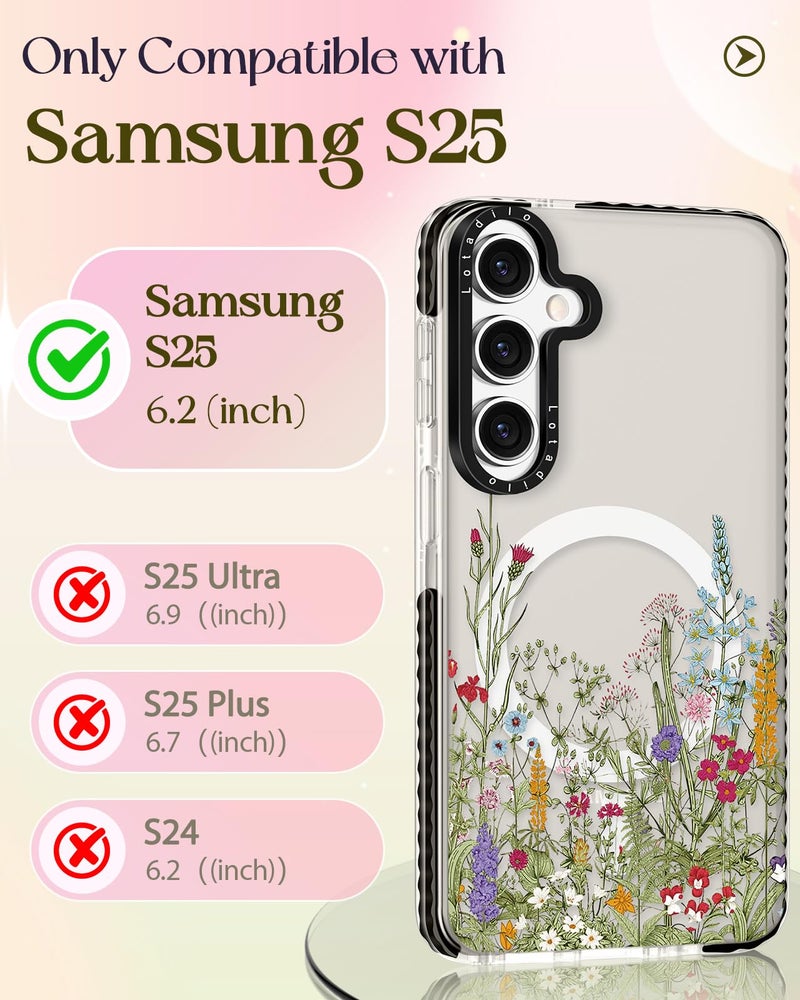 Lotadilo Cute Case for Samsung Galaxy S25 for Women Girls - Funny Wild Floral Design Compatible with Magsafe Magnetic Ring Holder Kickstand Fashion TPU Phone Covers - Image 2