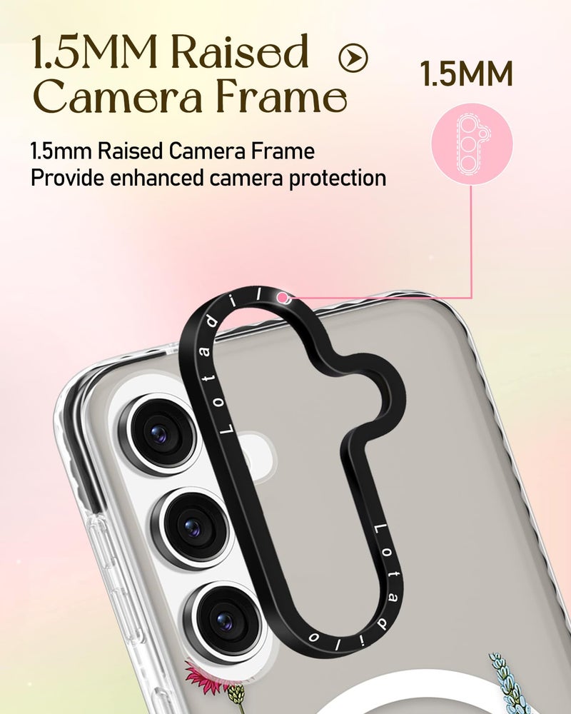 Lotadilo Cute Case for Samsung Galaxy S25 for Women Girls - Funny Wild Floral Design Compatible with Magsafe Magnetic Ring Holder Kickstand Fashion TPU Phone Covers - Image 3