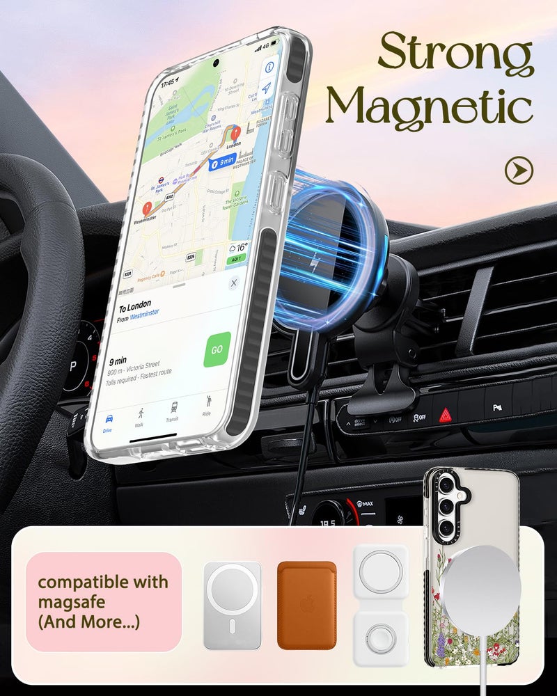 Lotadilo Cute Case for Samsung Galaxy S25 for Women Girls - Funny Wild Floral Design Compatible with Magsafe Magnetic Ring Holder Kickstand Fashion TPU Phone Covers - Image 5