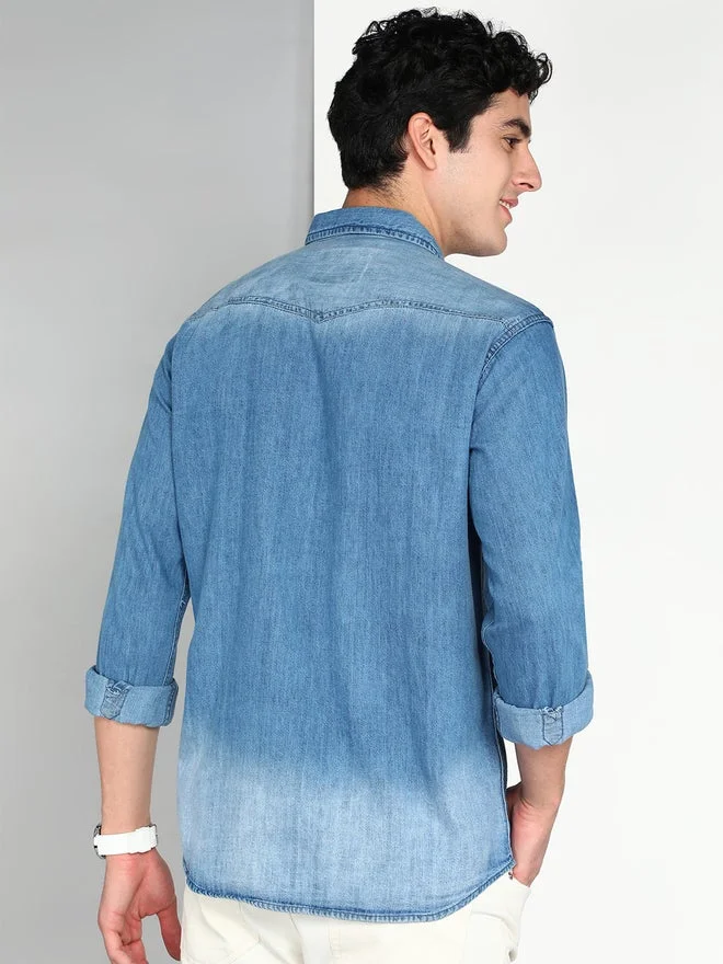 Kuons Avenue  KUONS AVENUE Men Blue Denim Double Pocket Shirt for Men | Best Price UAE