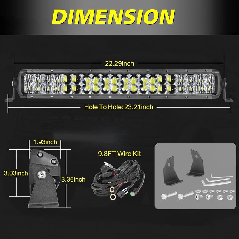 AKD Part 20 Inch LED Light Bar Kit - 200W Double Row Offroad Driving Light Spot Flood Combo - Image 2