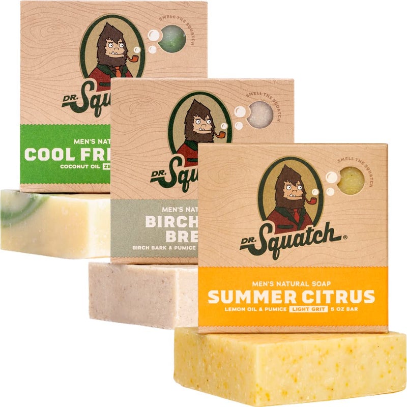 Dr. Squatch Natural Bar Soap for Men - Cold Process Soap with No Harsh Chemicals - Summer Citrus, Birchwood Breeze & Cool Fresh Aloe (5 oz, 3-Pack) - Image 1