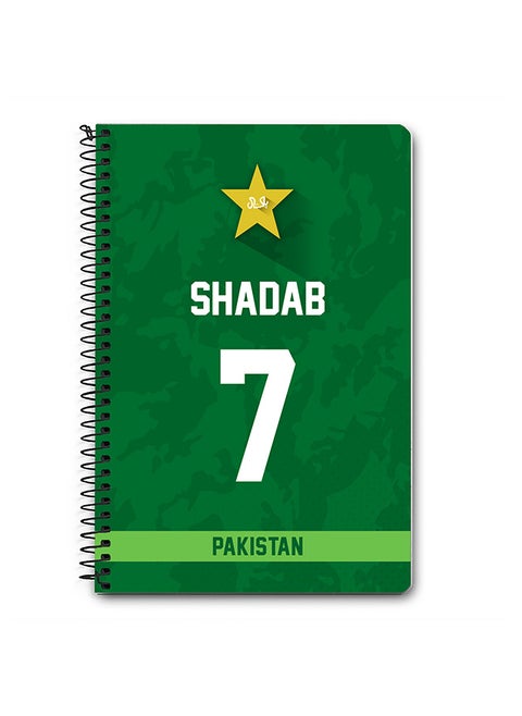Designer A5 Spiral Notebook Memo Notepad Journal Player - Shadab Khan, Jersey Number -7 (With Logo)