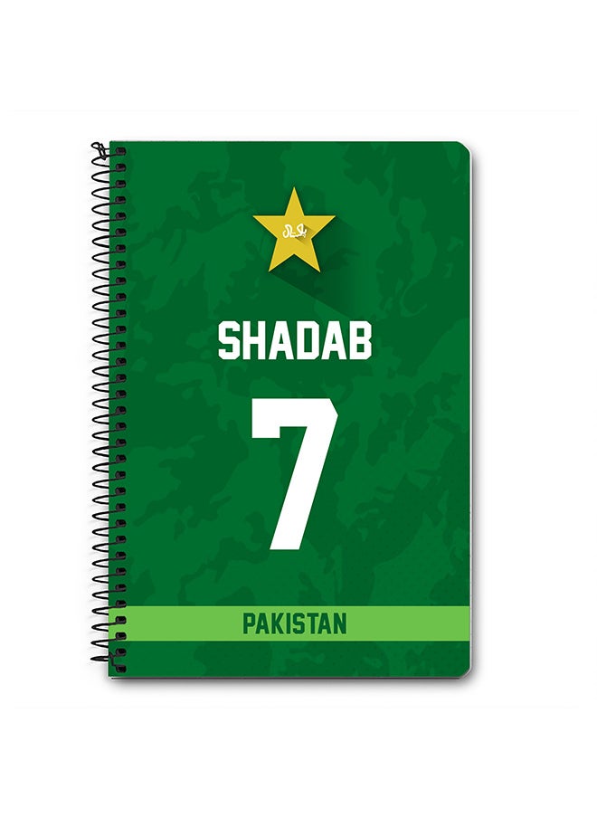 Designer A5 Spiral Notebook Memo Notepad Journal Player - Shadab Khan, Jersey Number -7 (With Logo)