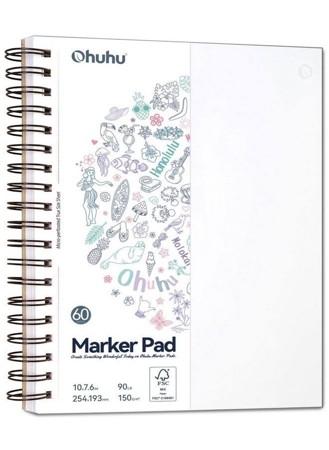 Ohuhu - Sketch Book Ohuhu Drawing Books Marker Pads Art Sketchbook Bleedproof 254mm×193mm Large Paper Size 150GSM Smooth Drawing Papers 60 Sheets/120 Pages Spiral Bound Sketching Book for Alcohol Markers - Image 1